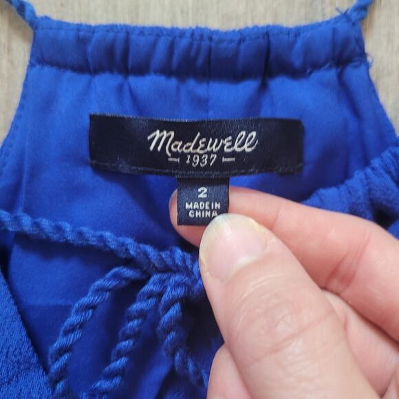 Madewell Maxi Dress Size 2 Flutter Back Overlay Midi Tiered Slit Royal Blue - Picture 15 of 16
